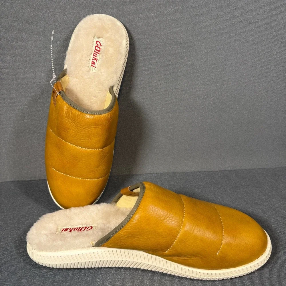 OluKai Mua 'Ili Men's Leather/Shearling lined Mule Slippers‎ Shoes US 11/EUR 44